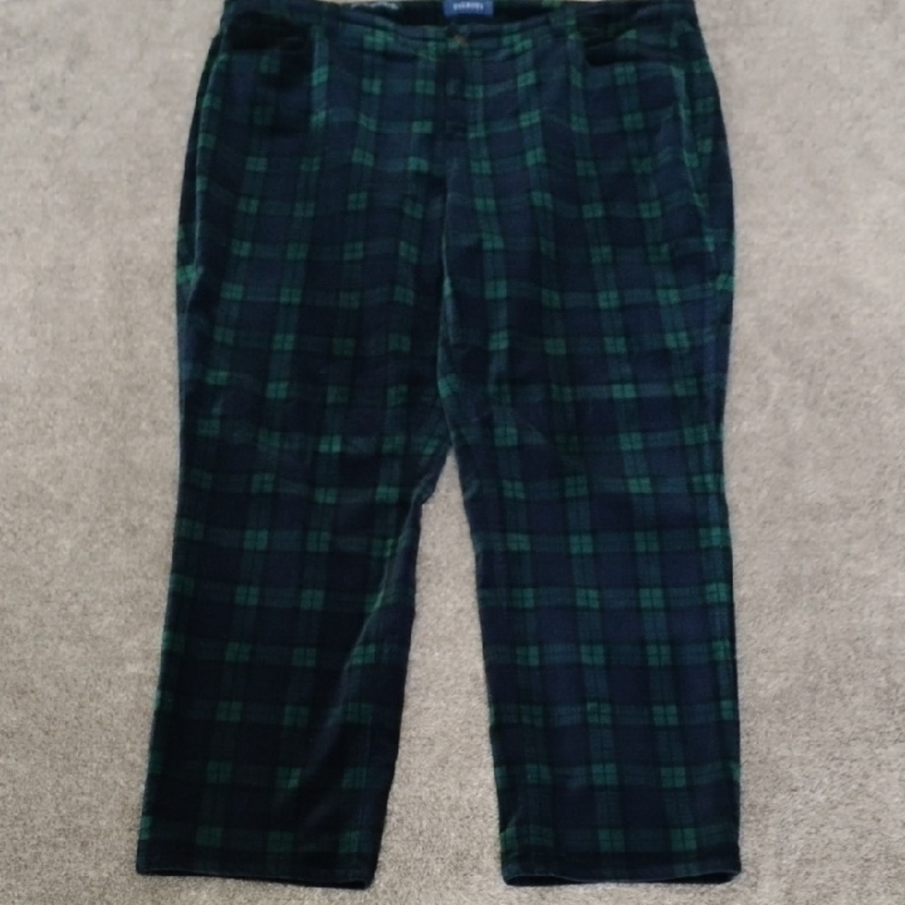 Talbots High Waist Straight Leg Plaid Velvet Pants